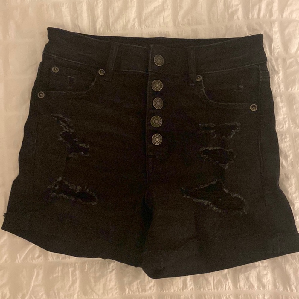 Black denim shorts